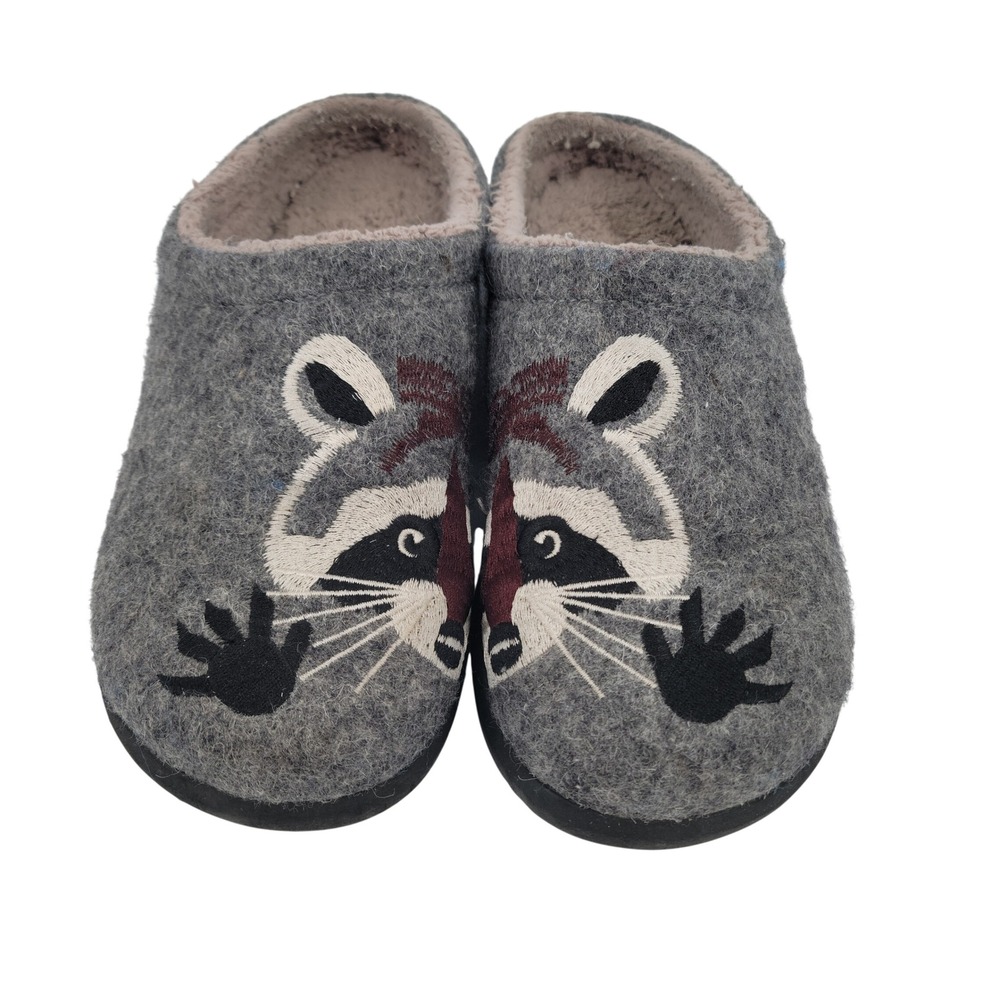 LL Bean Daybreak Scuffs Raccoon Clogs Women 9 Gray Wool Slippers House Shoes